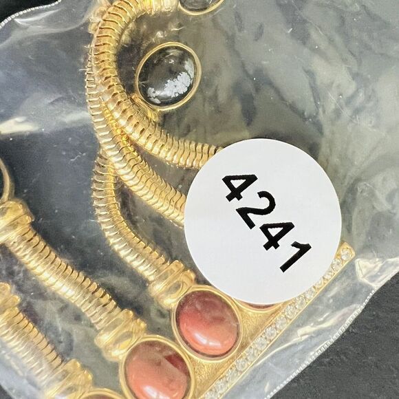 Vintage Huge Dangle Brooch Black Rusty Red Cabochon Stones Gold Tone OOAK 4241 - Picture 12 of 12